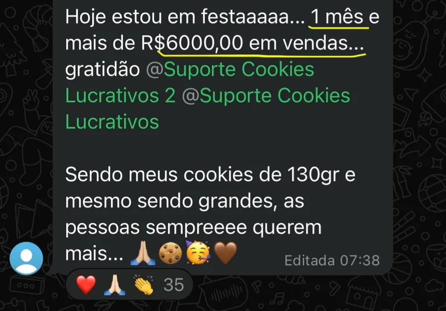 Depoimento de aluna do Método Cookies Lucrativos