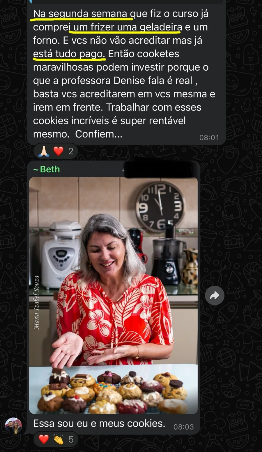 Depoimento de aluna do Método Cookies Lucrativos